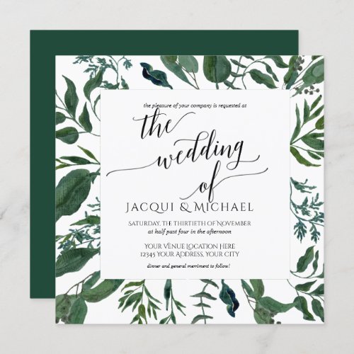 BOHO Foliage Wedding Watercolor Wreath  Square Invitation