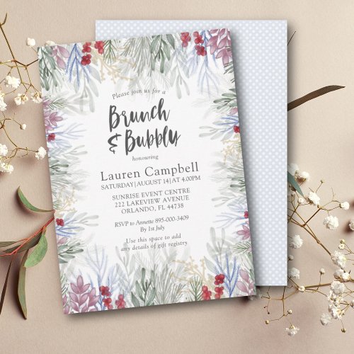 Boho Foliage Winter Watercolor Bridal Shower  Invitation