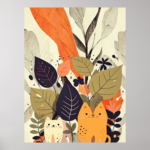 Boho foliage with two cats poster