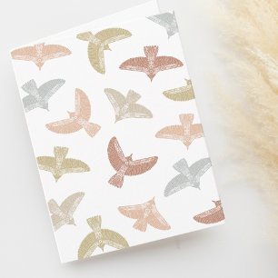 Boho Folk Art Bird Pattern Blank Letterpress Thank You Card