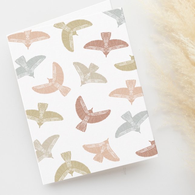Boho Folk Art Bird Pattern Blank Letterpress Thank You Card (Creator Uploaded)
