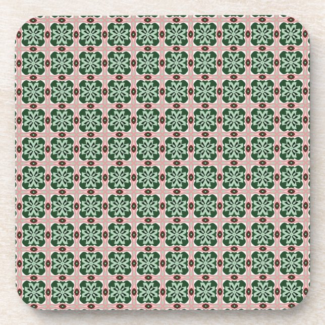 Boho Folk Art Eclectic Retro Christmas Pattern Beverage Coaster (Front)