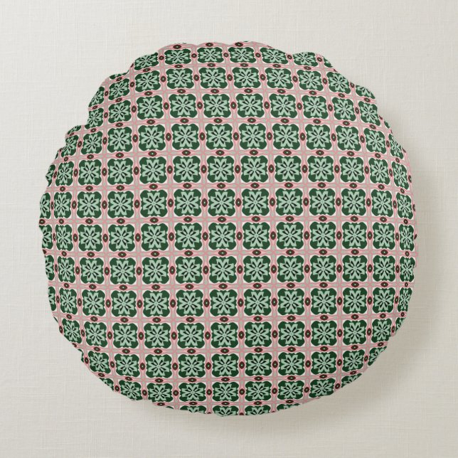 Boho Folk Art Eclectic Retro Christmas Pattern Round Pillow (Front)