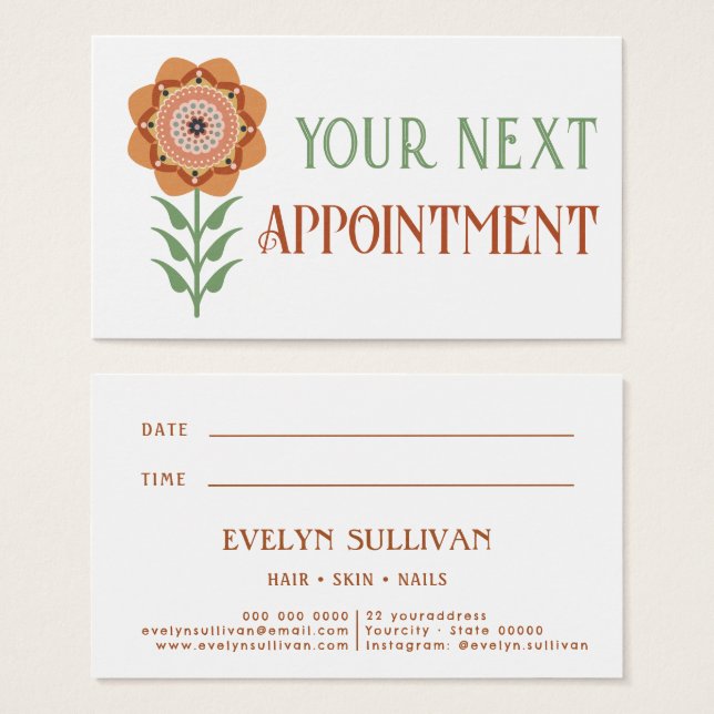 boho folk art flower appointment card (Front & Back)