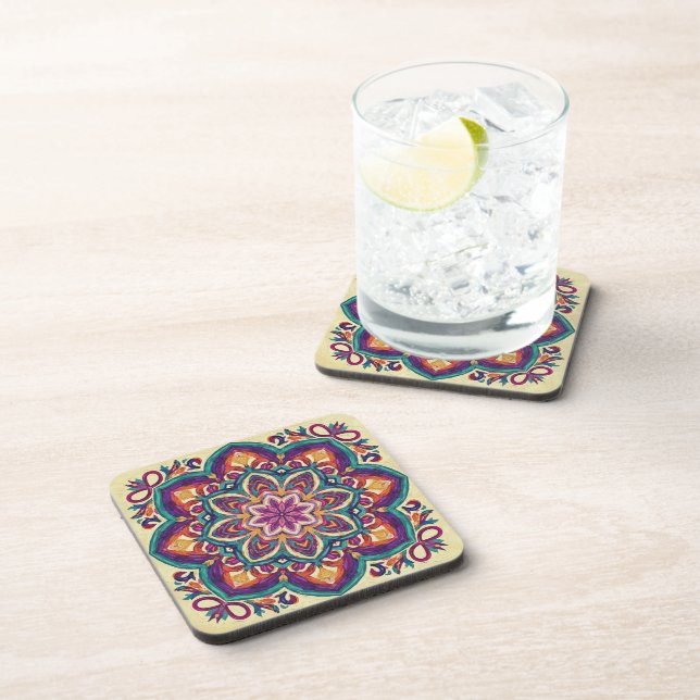 Boho Folk Art Flower  Beverage Coaster (Right Side)