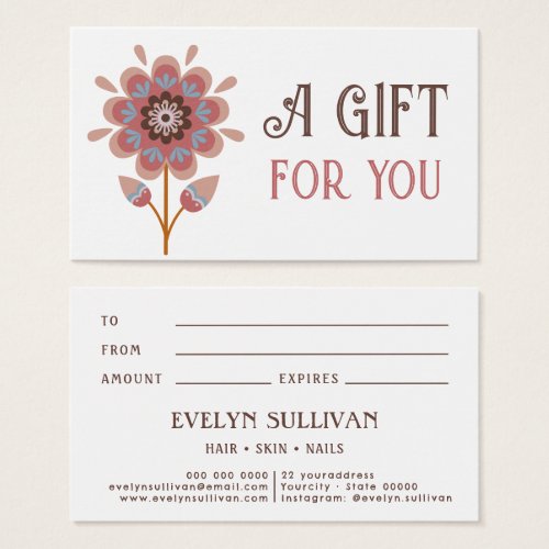 boho folk art flower gift card