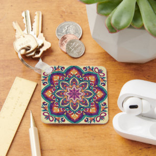 Boho Folk Art Flower  Keychain