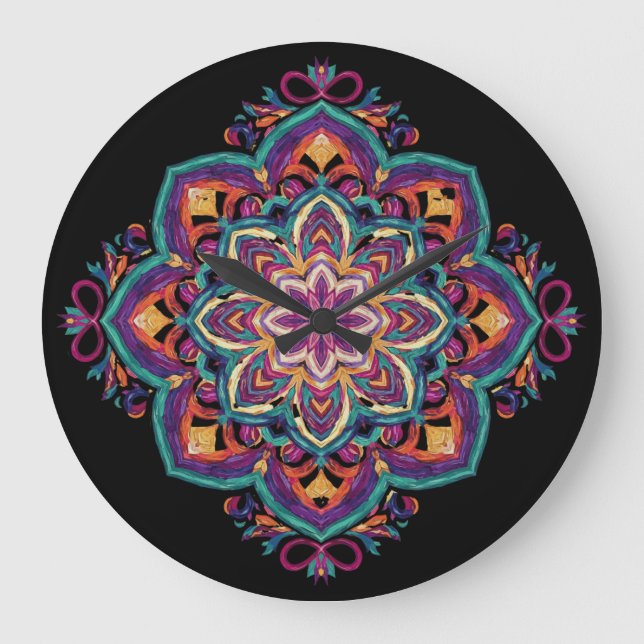 Boho Folk Art Flower Large Clock (Front)