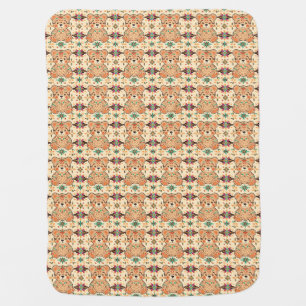 Boho Folk Art Teddy Bear Seamless Pattern Baby Blanket