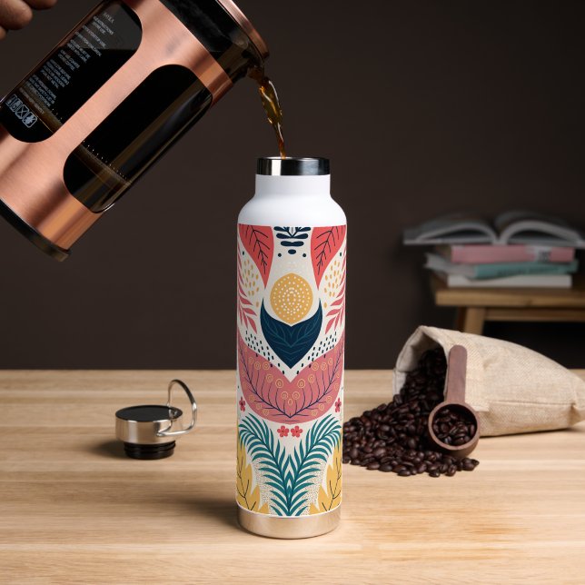 Boho Folk Art Water Bottle (Coffee)