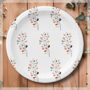 Boho Folk Fall Autumn Leaf Thanksgiving Paper Plates