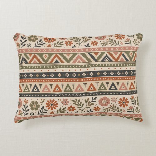Boho Folk Floral Geometric Seamless Pattern Accent Pillow
