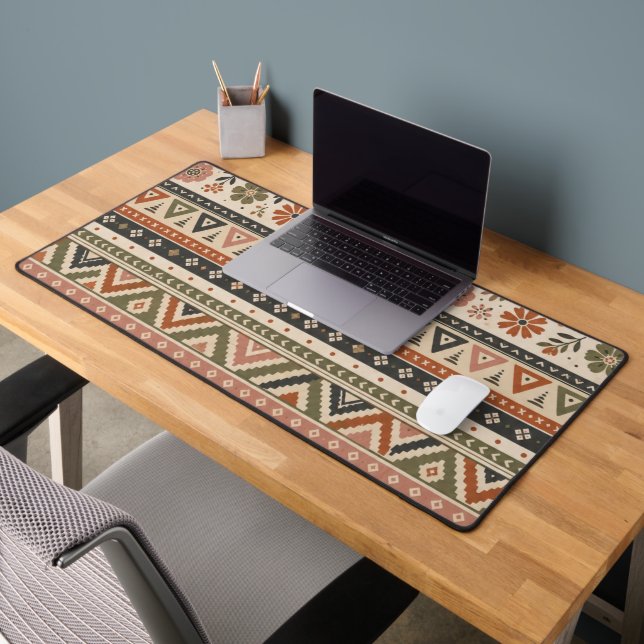 Boho Folk Floral Geometric Seamless Pattern Desk Mat (Office 2)