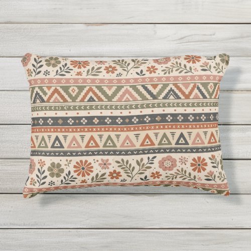 Boho Folk Floral Geometric Seamless Pattern Outdoor Pillow