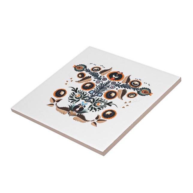 Boho Folk Pattern Ceramic Tile (Side)