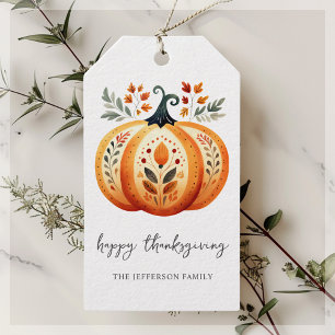 Boho Folk Pumpkin Thanksgiving Gift Tags