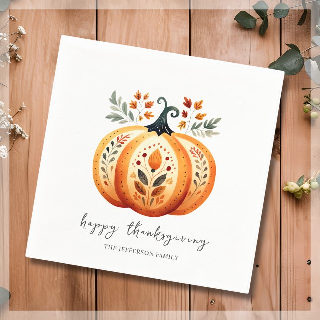 Boho Folk Pumpkin Thanksgiving Napkins (Creator Uploaded)