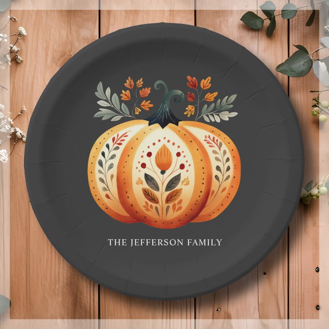 Boho Folk Pumpkin Thanksgiving Paper Plates (Creator Uploaded)
