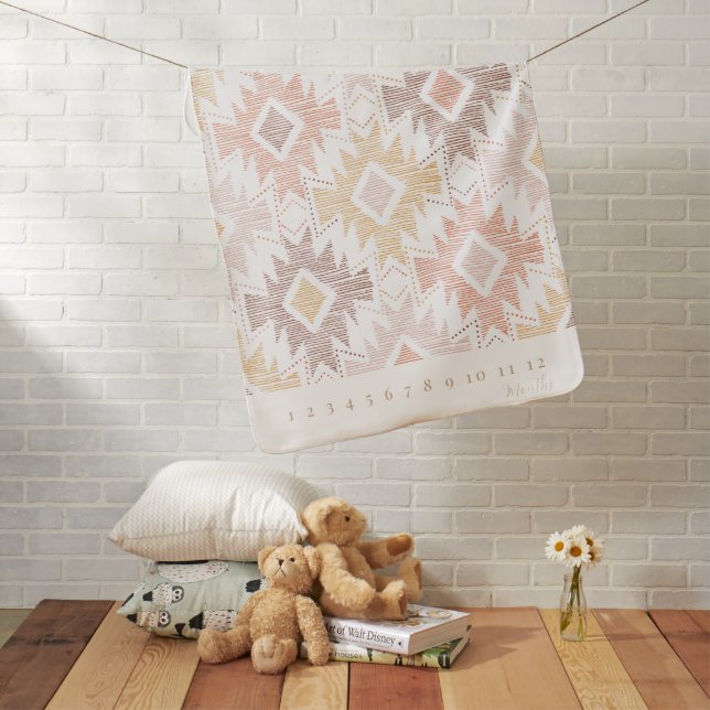 Boho Folk Textile Dusty Rose Girl Milestone Baby Blanket (In Situ)