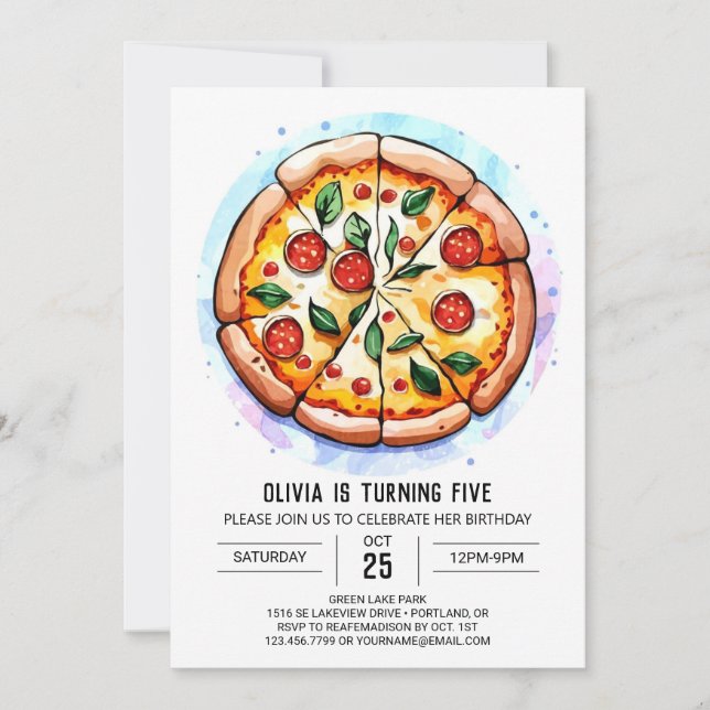 Boho Foodie Pizza Birthday Invitation (Front)