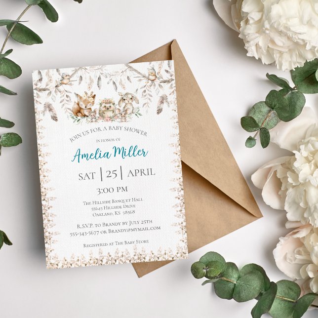 Boho Forest Animal Baby Shower Invitation (Woodland Babies Boho Forrest Baby Shower Invitation)