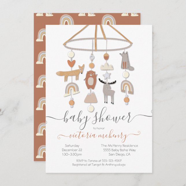 Boho Forest Animals Mobile Baby Shower Invitation (Front/Back)