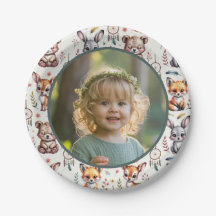 Boho Forest Animals Watercolor Kids Birthday Photo