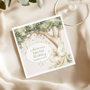 Boho forest Fairy First birthday photo Napkins