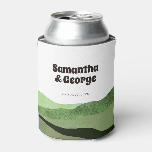 Boho Forest Green Retro Typography Wedding Favors Can Cooler