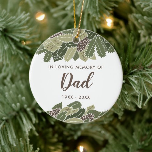 Boho Forest Greenery Personalized In Memory of Dad Ceramic Ornament