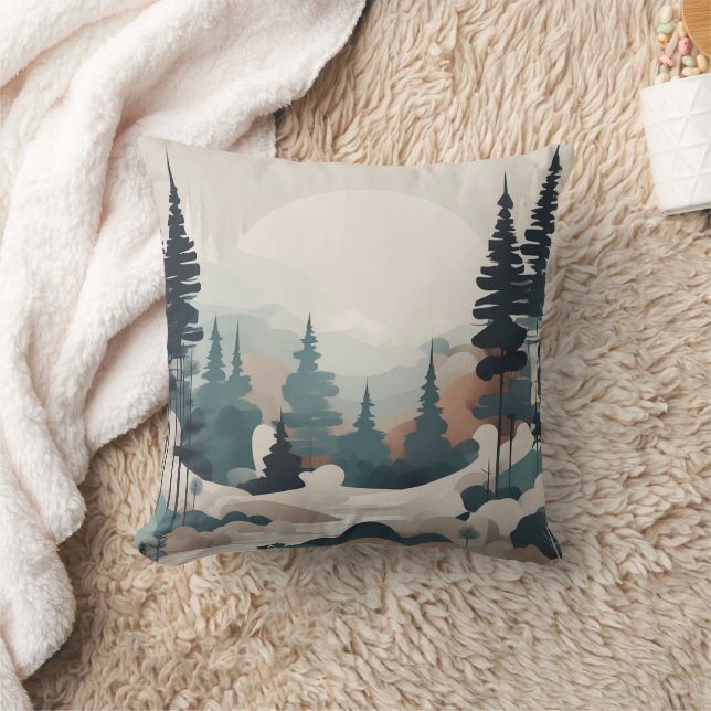 Boho Forest Landscape Artwork Throw Pillow (Blanket)