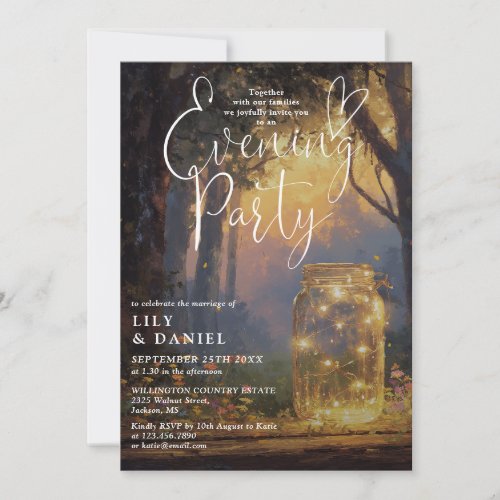 Boho Forest Mason Jar Wedding Evening Party  Invitation