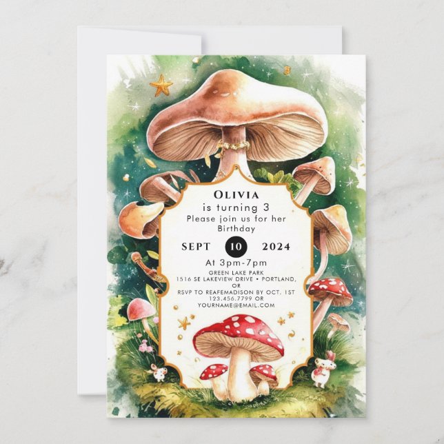 Boho Forest Mushroom Birthday Invitation (Front)