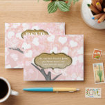 Boho Forest Pink Heart Leaf Tree Wedding Envelope