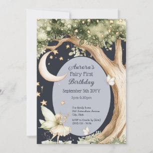 Boho forest watercolor Fairy First birthday Invitation