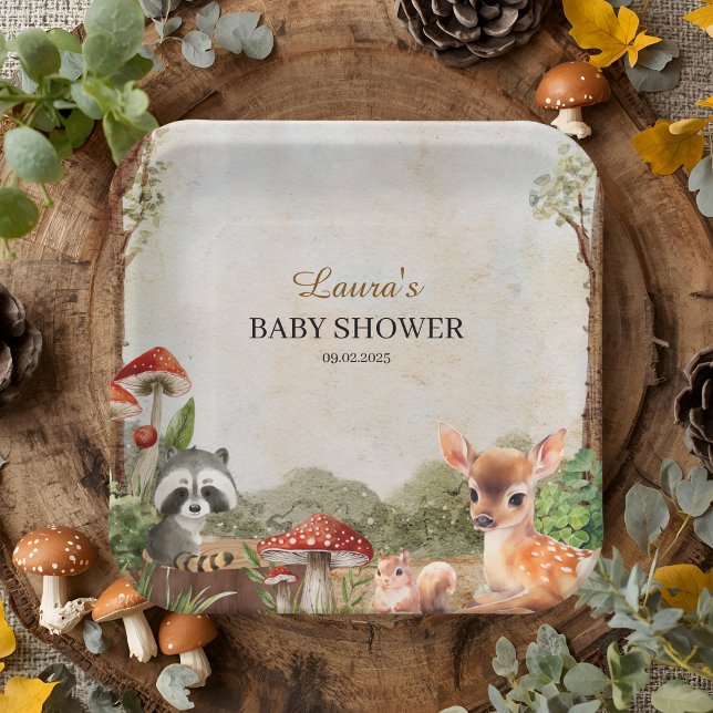 Boho forest Woodland animals Rustic Baby Shower  Paper Plates (Creator Uploaded)