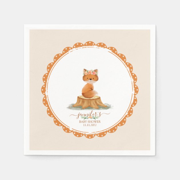 Boho Fox Baby Shower Watercolor Napkins