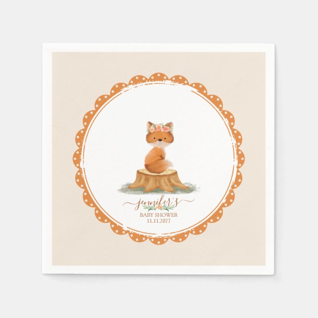 Boho Fox Baby Shower Watercolor Napkins (Front)