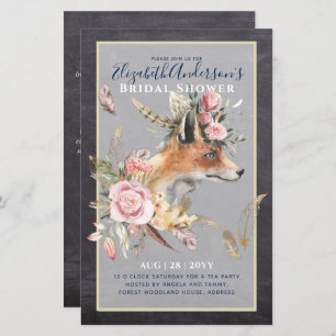 Boho FOX Bridal Shower Woodland Feathers Floral