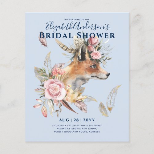 Boho FOX Bridal Shower Woodland Feathers Floral Flyer