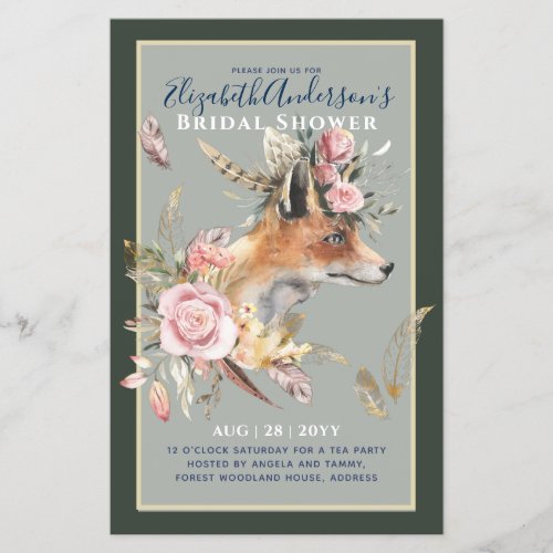 Boho FOX Bridal Shower Woodland Feathers Floral Flyer