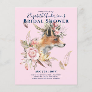 Boho FOX Bridal Shower Woodland Feathers Floral Flyer