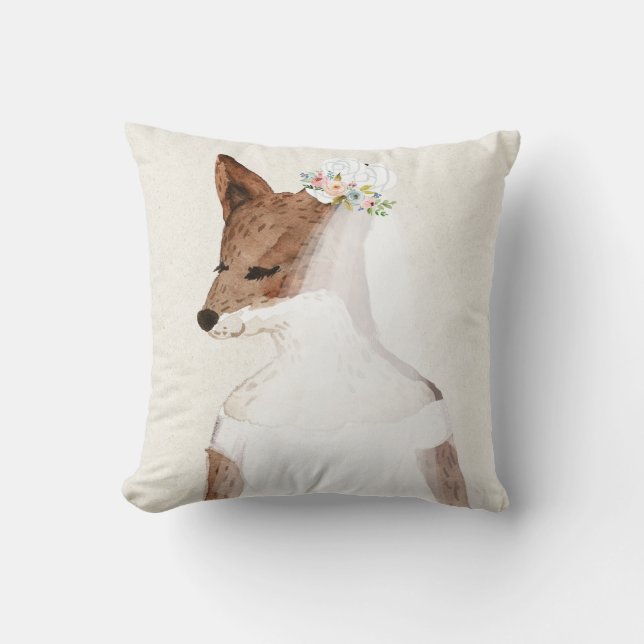Boho Fox Bride Throw Pillow (Front)