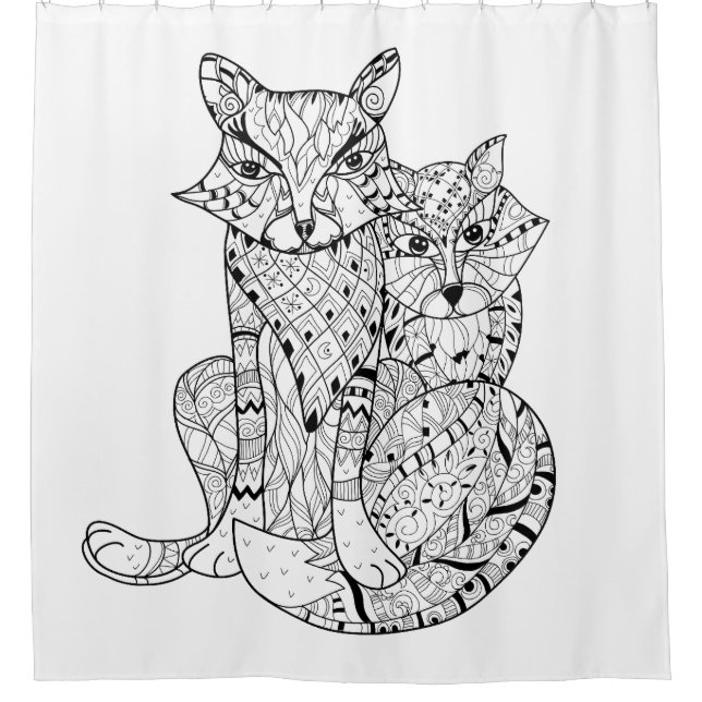 Boho Fox Doodle Shower Curtain (Front)