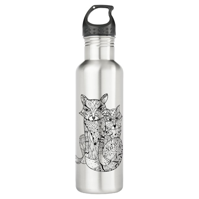 Boho Fox Doodle Stainless Steel Water Bottle (Front)