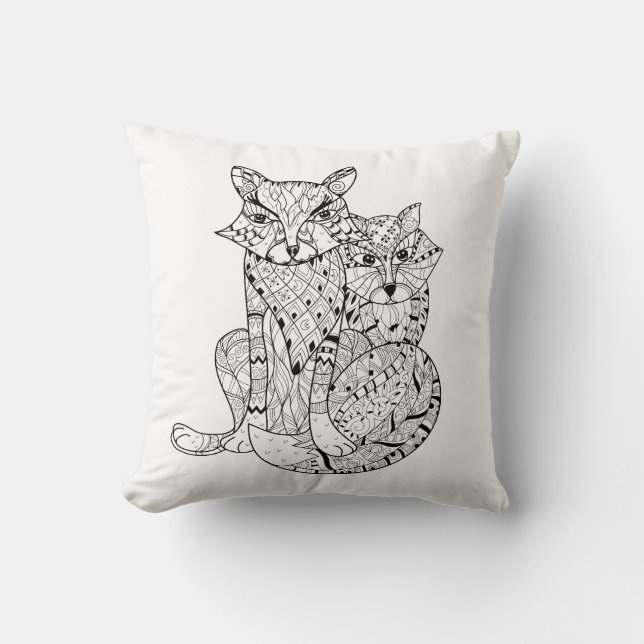 Boho Fox Doodle Throw Pillow (Front)