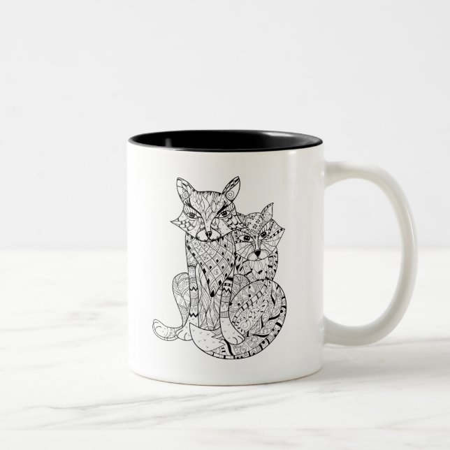 Boho Fox Doodle Two-Tone Coffee Mug (Right)