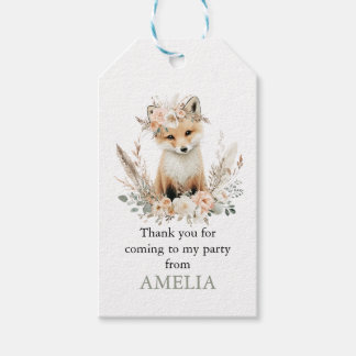 Boho Fox Girl 1st Birthday Any age Favor Gift Tags