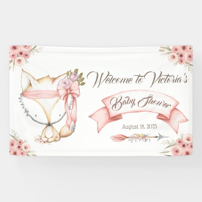 Boho Fox Girl Baby Shower Banner (Horizontal)
