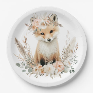Boho Fox Girl Woodland Party Paper Plates